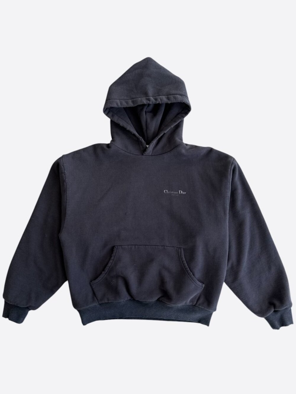 Dior Faded Black & White Christian Couture Logo Distressed Hoodie